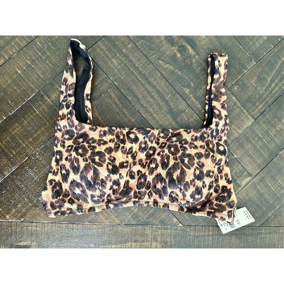 Aerie Black and Brown Cheetah Scoop Bikini Top With Padding Size Medium - Picture 1 of 3